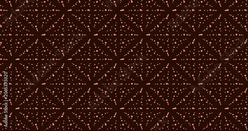 Abstract geometric pattern of glowing teal dots arranged in a repeating grid, digital motion background with pulsating light nodes.