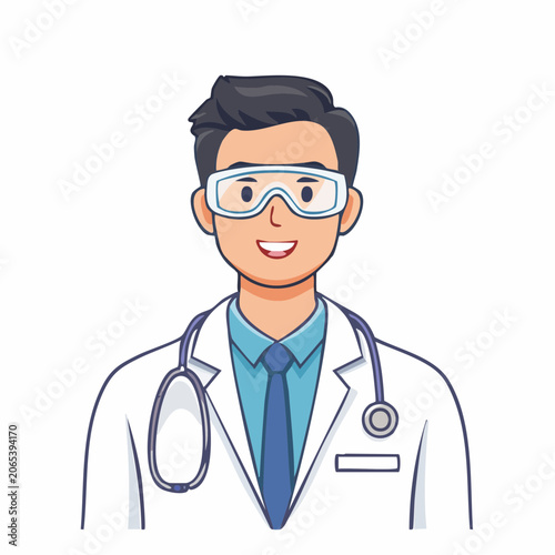 Cartoon Doctor with Stethoscope and Safety Goggles