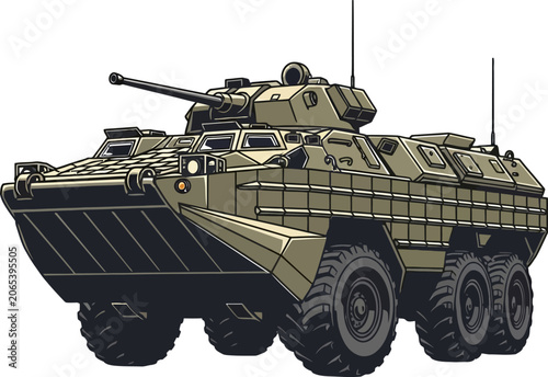 Armored Amphibious Assault Vehicle Military Transport Vector Illustration Front 3/4 View