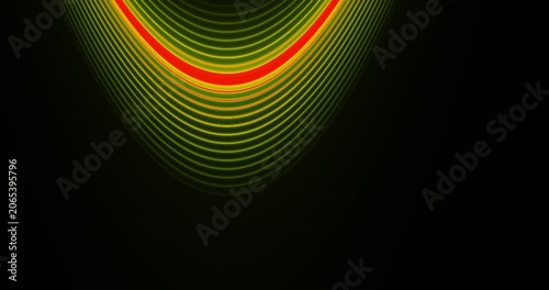 Abstract glowing blue light rings radiating from a top center point, dark background with circular ripple motion, futuristic digital pattern.