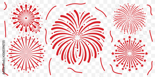 Photos Red Fireworks Vector Pack – 6 Bursts for 4th of July celebration Day Designs