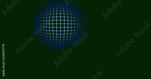Abstract glowing golden grid sphere rotating against a dark background, digital technology motion graphic background.