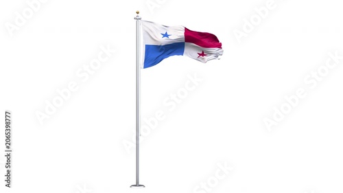 Panama flag waving looping with transparent background, with alpha matte layer for transparency in the background.