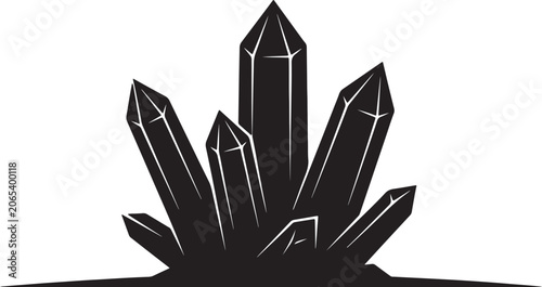 Foto Black silhouette of sharp crystalline rock formation vector with gemstone silhou