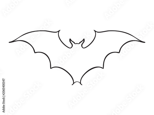Halloween flaying bat line art on white background. Bat outline illustration design.