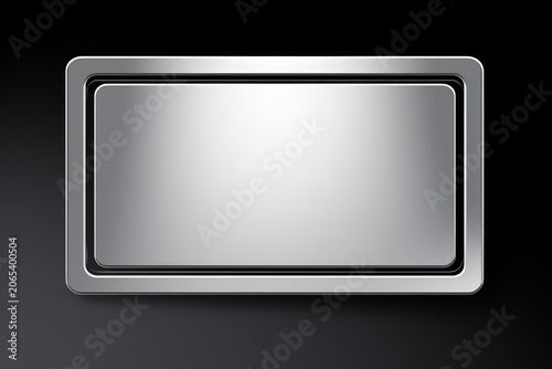 Polished chrome plate with rounded corners reflecting light on a gradient background