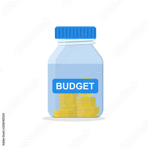 Money Budget Planning Concept Vector Illustration with Glass Jar and Gold Coins