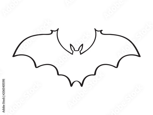 Halloween flaying bat line art on white background. Bat outline illustration design.