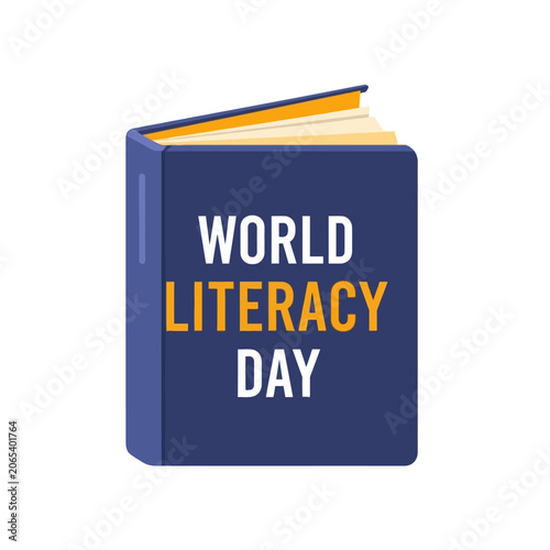 Obraz na płótnie World Literacy Day book illustration with blue cover and colorful text