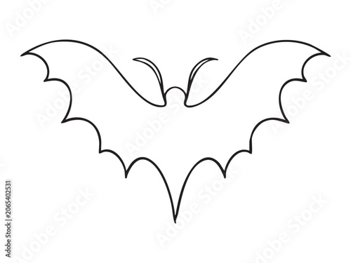 Halloween flaying bat line art on white background. Bat outline illustration design.