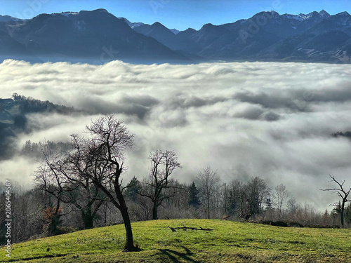 Blick von der dandlbergalm am Samerberg auf ein Wolkenmeer, Alpen, Bayern, Deutschland