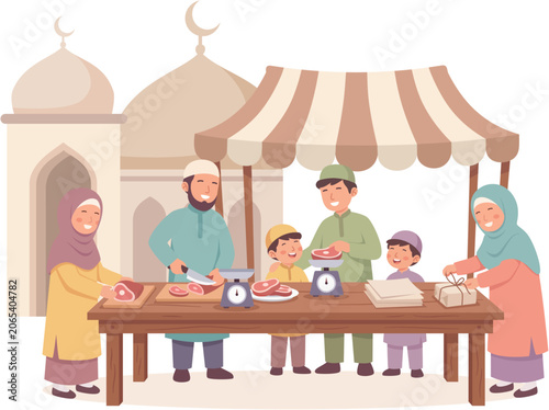 Eid al-Adha meat preparation illustration