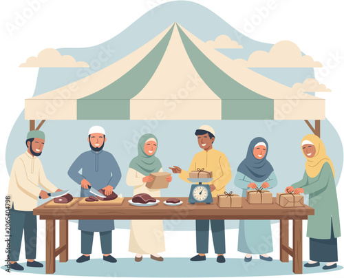 Eid al-Adha meat preparation illustration