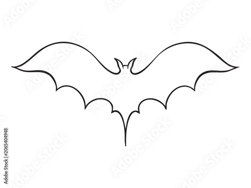 Halloween flaying bat line art on white background. Bat outline illustration design.