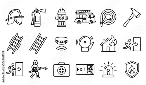 Bild auf Leinwand Fire safety and emergency response icons