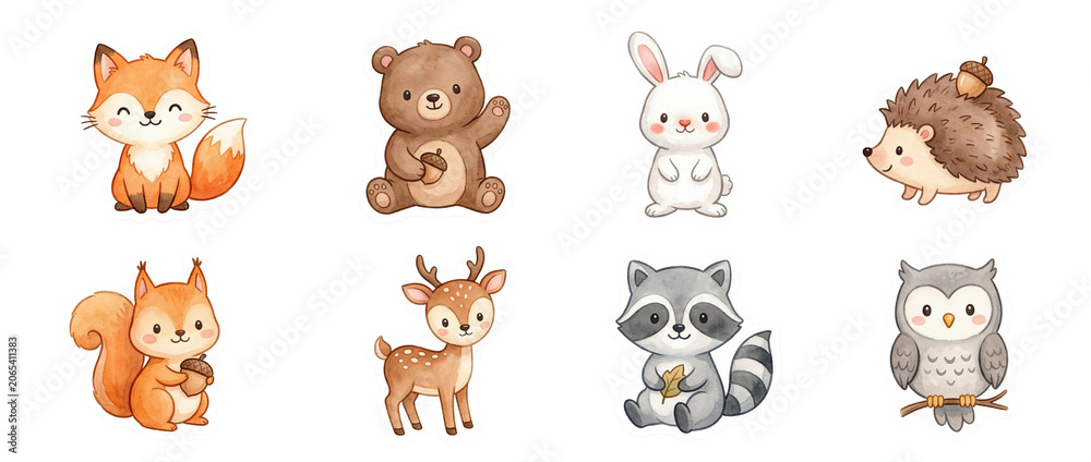 Fototapeta premium Cute animals in fun poses isolated on clear background for creative projects and children's content