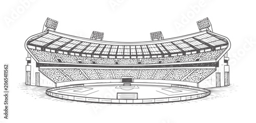 Tableau sur toile Hand drawn stadium with seating and floodlights a white arena sports architectur