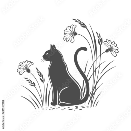 black and white flowers cat