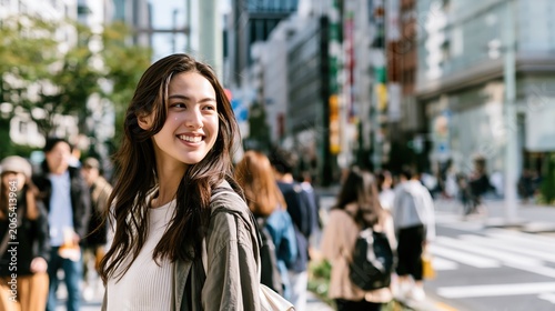 young woman walking on the street, tokyo, japan