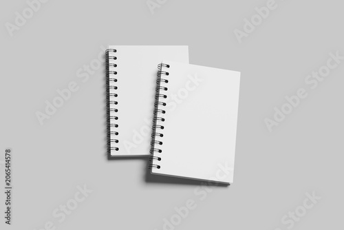 spiral blank notebook on gray background desk for mockup