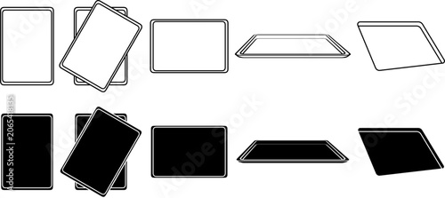Fotografía Rectangle sheet pan, also known as baking tray, baking sheet, or baking pan vector icon set with top, angled, stacked and perspective views