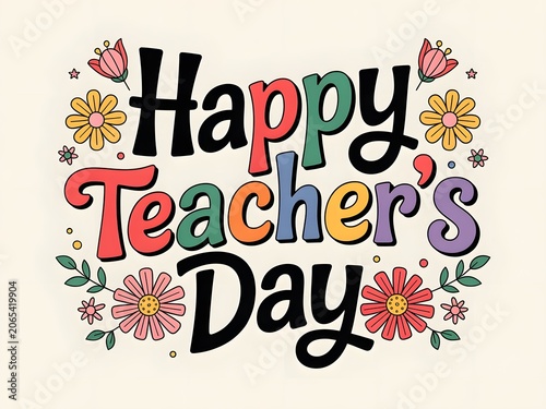 Happy Teacher's Day Floral Typography Poster