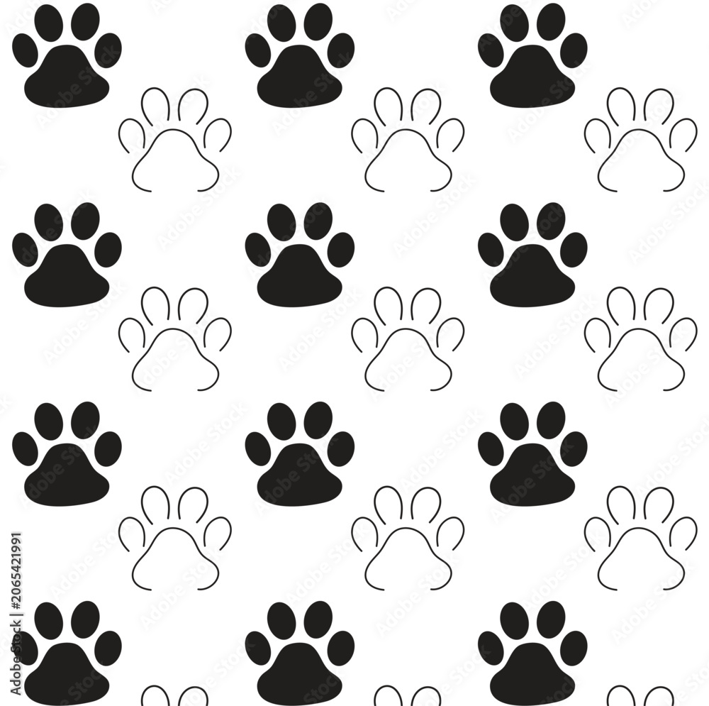 Fototapeta premium Paw seamless pattern ,foot print vector illustration