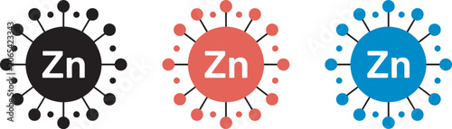 Foto Zinc Zn element icon with atomic structure model, clean vector illustration representing mineral nutrition, dietary supplement, healthcare and scientific periodic table concepts