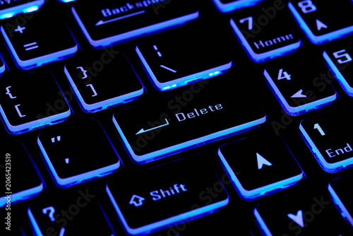 Close-up of laptop keyboard with Delete key