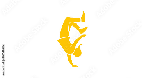 Bild auf Leinwand Dynamic Breakdancer Silhouette Performing Handstand on White Background, Yellow
