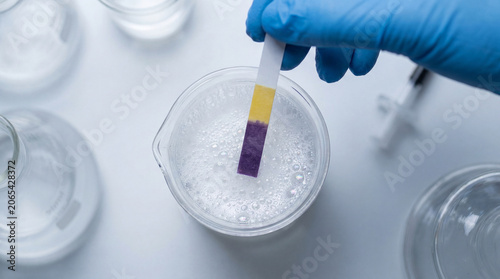 Laboratory Ph Test of Chemical Liquid in Glass Beaker