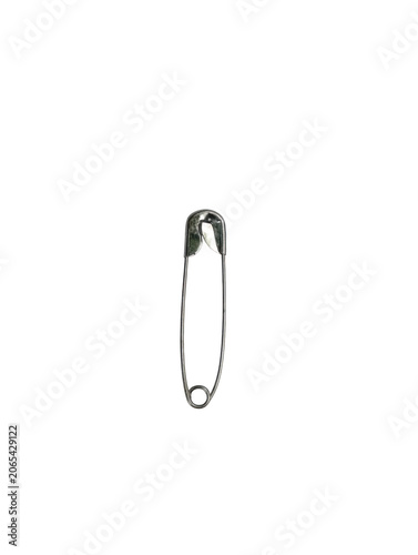 Silver safety pin on transparent background