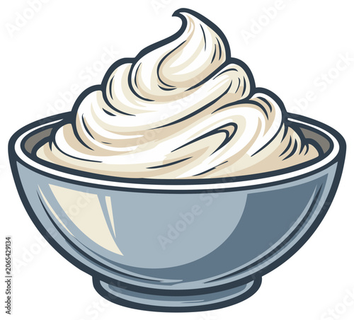 Cartoon illustration of a bowl filled with whipped cream