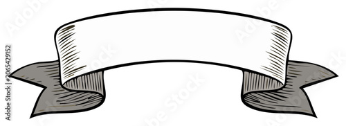 Hand-drawn illustration of a classic gray ribbon banner with space for text