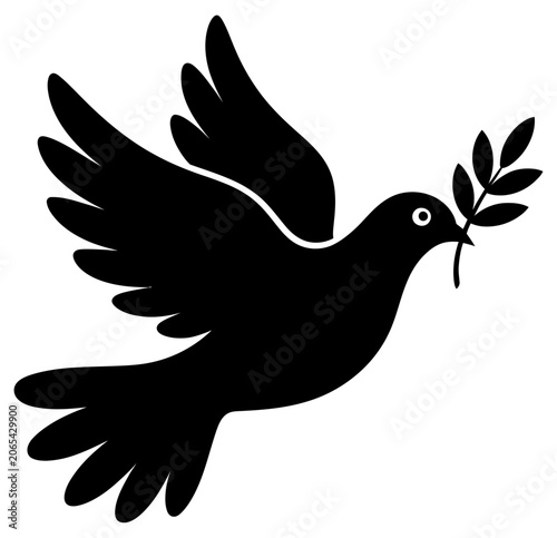 Peace dove flying with an olive branch in its beak vector icon for global harmony concept