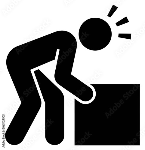 Person lifting a heavy box vector icon for warehouse logistics and manual labor operations