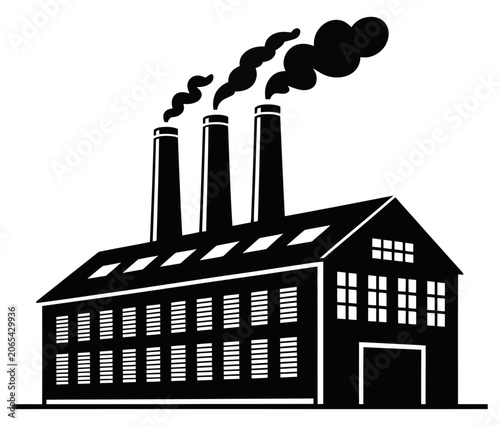 Large industrial factory with three chimneys emitting smoke vector