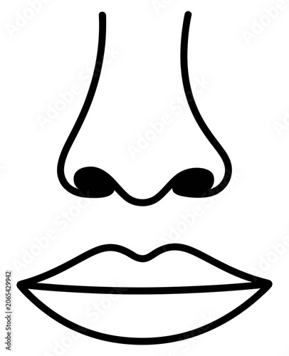 Human nose and lips outline vector for medical and beauty facial features