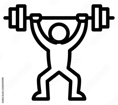 Strong man lifting heavy barbell vector icon representing gym workout and fitness training