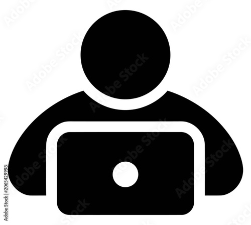Professional person working on laptop computer vector icon for business and technology use