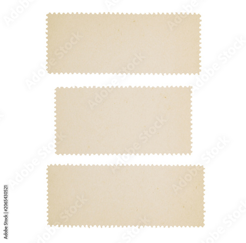 Postage stamps with blank sepia paper design space on transparent background	
