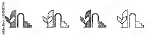 Obraz na plátně Sketch black and white boutique hotel logo design set