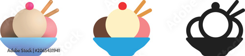 Ice Cream Bowl Icons Gradient, Flat, Outline Set. Kids Sundae Design, Multi-Flavor Dessert Graphics, Frozen Treat, Mobile App UI. Children Educational Ice Cream Parlor, Cafe Menu Templates, Food Icon