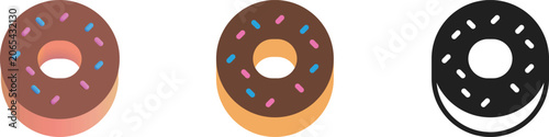 Doughnut Icons Gradient, Flat, Outline Set. Kids Bakery, Rainbow Sprinkle Graphics. Sweet Dessert Illustration. Mobile App, Web Interface Elements, Restaurant Menu Template Children's Food Icon UI