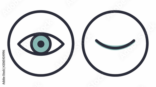 Visibility and hidden eye icons inside circles with teal accents and dark outlines