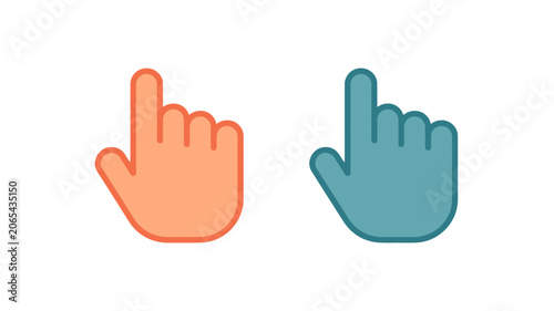 Vector set of hand cursor icons pointing upwards in orange and teal colors for web interface