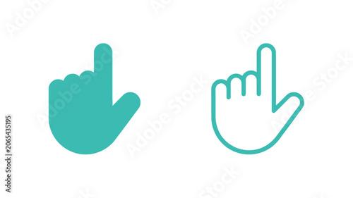 Vector set of teal hand cursor icons featuring solid and outline styles pointing upwards