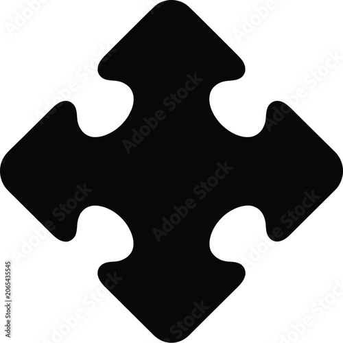 Black silhouette puzzle piece isolated vector graphic for problem solving concepts