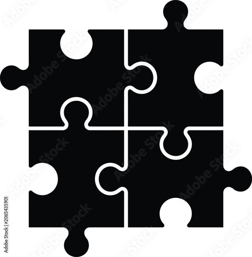Black silhouette puzzle pieces interlocking