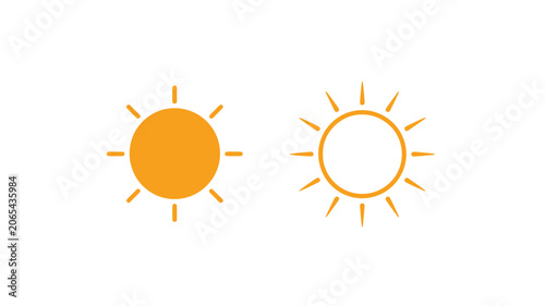 Sun Icon Set with Solid and Outline Styles in Orange Color